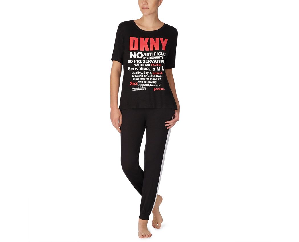 DKNY ONLY IN DKNY T-SHIRT/JOGGER SET BLACK LABEL PRINT LARGE