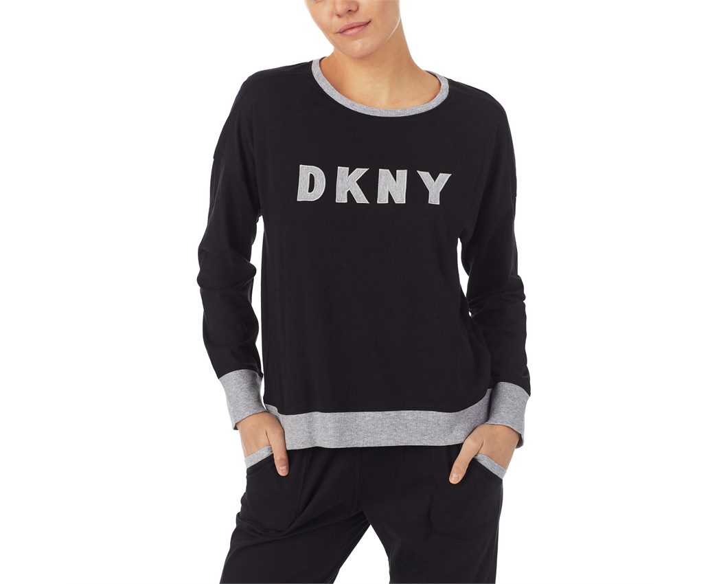 Dkny New Signature L/S Top & Jogger PJ BLACK SMALL 