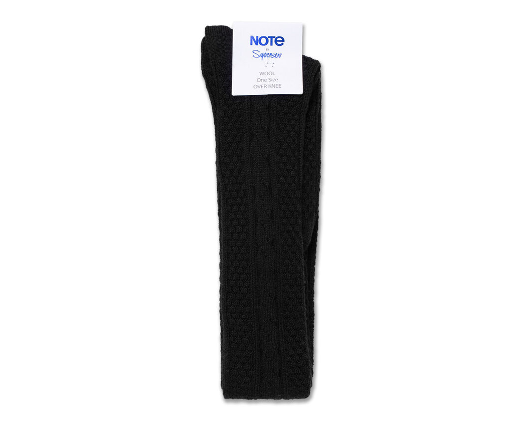 Note Woman Wool Cable Over Knee BLACK 36-41 