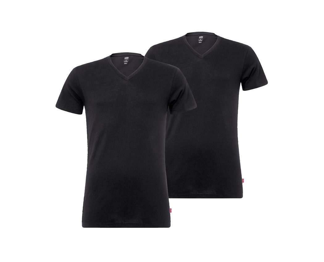 Levis Men 2pk Solid V-Neck T-Shirt Black Large